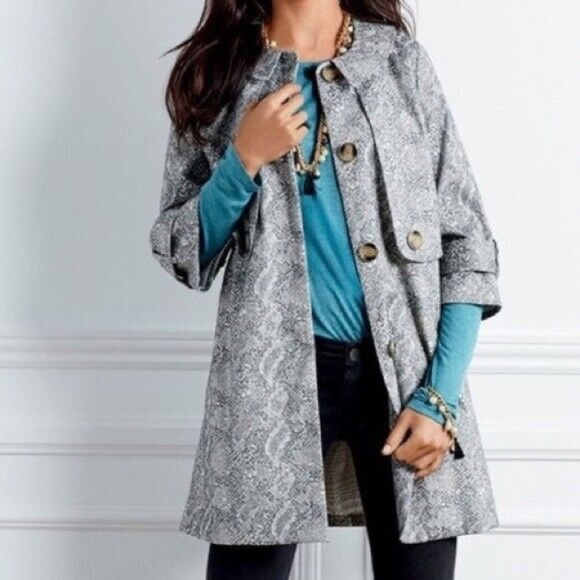 CAbi Camille Gray Snakeskin Print Long Jacket Car Coat Size M Style 3134 - Picture 1 of 9